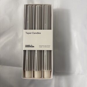 Room Essentials 6‎ Pk Taper Candle Set Black & White Stripe Unscented 8" High